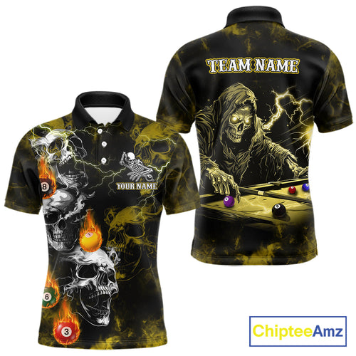 Personalized Yellow Grim Reaper Billiard Shirts Custom Smoke Skull Pool Team Jersey