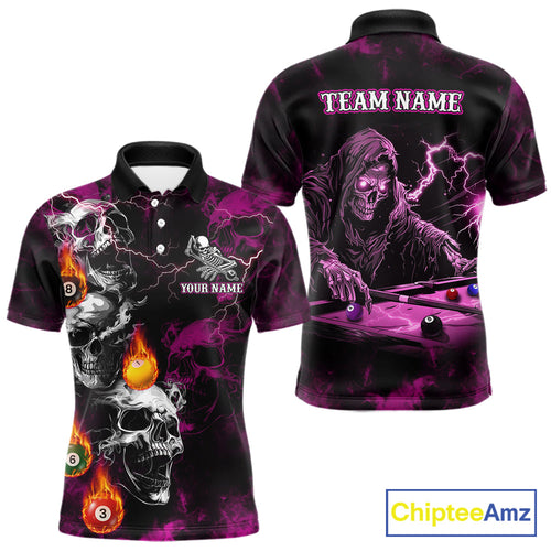 Personalized Pink Grim Reaper Billiard Shirts Custom Smoke Skull Pool Team Jersey
