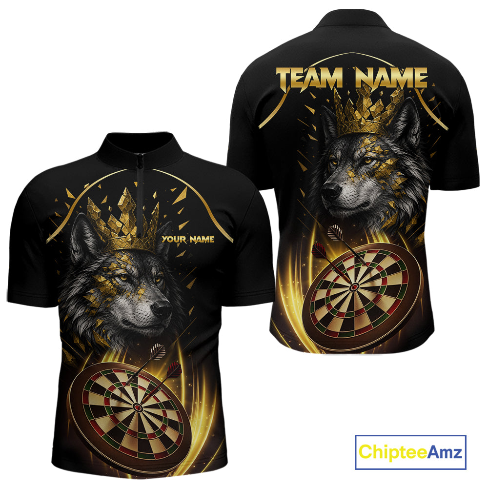 Black And Gold Custom Wolf Darts Shirts Custom Darts League Team Jersey Polo & Quarter Zip