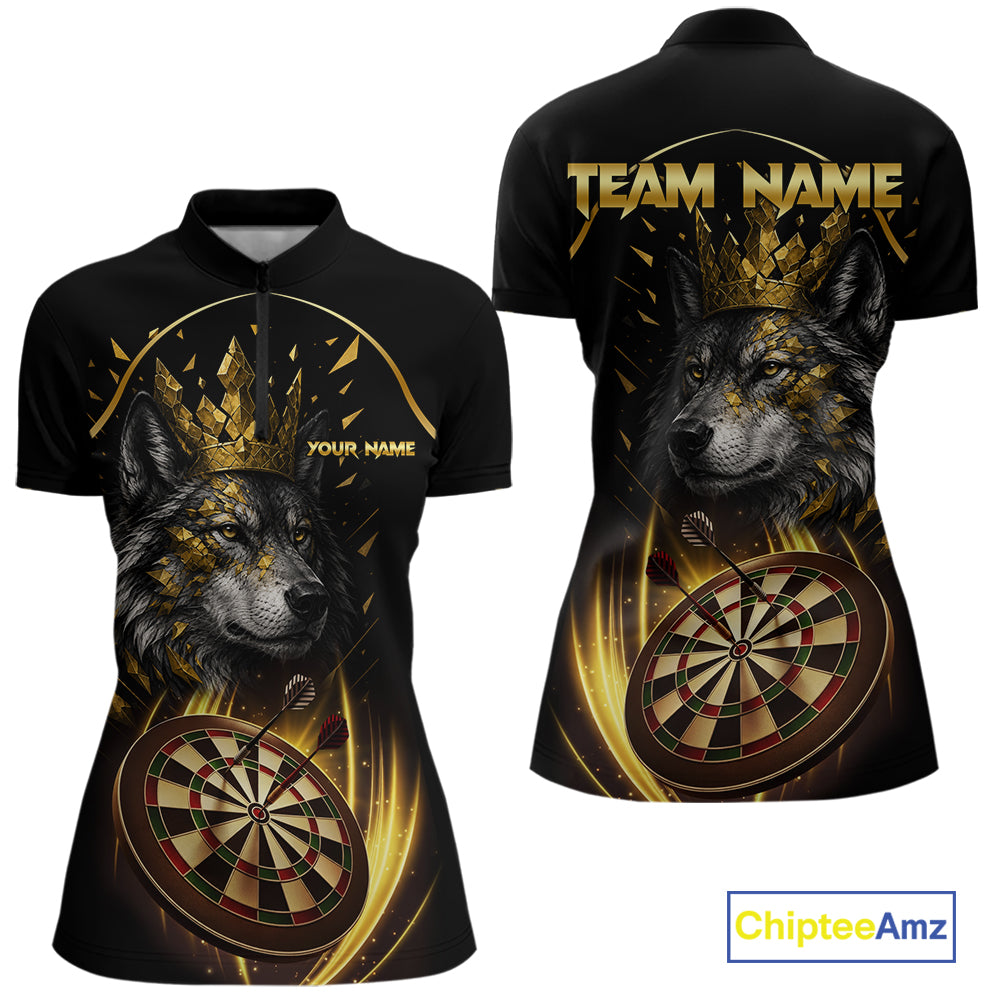 Black And Gold Custom Wolf Darts Shirts Custom Darts League Team Jersey Polo & Quarter Zip