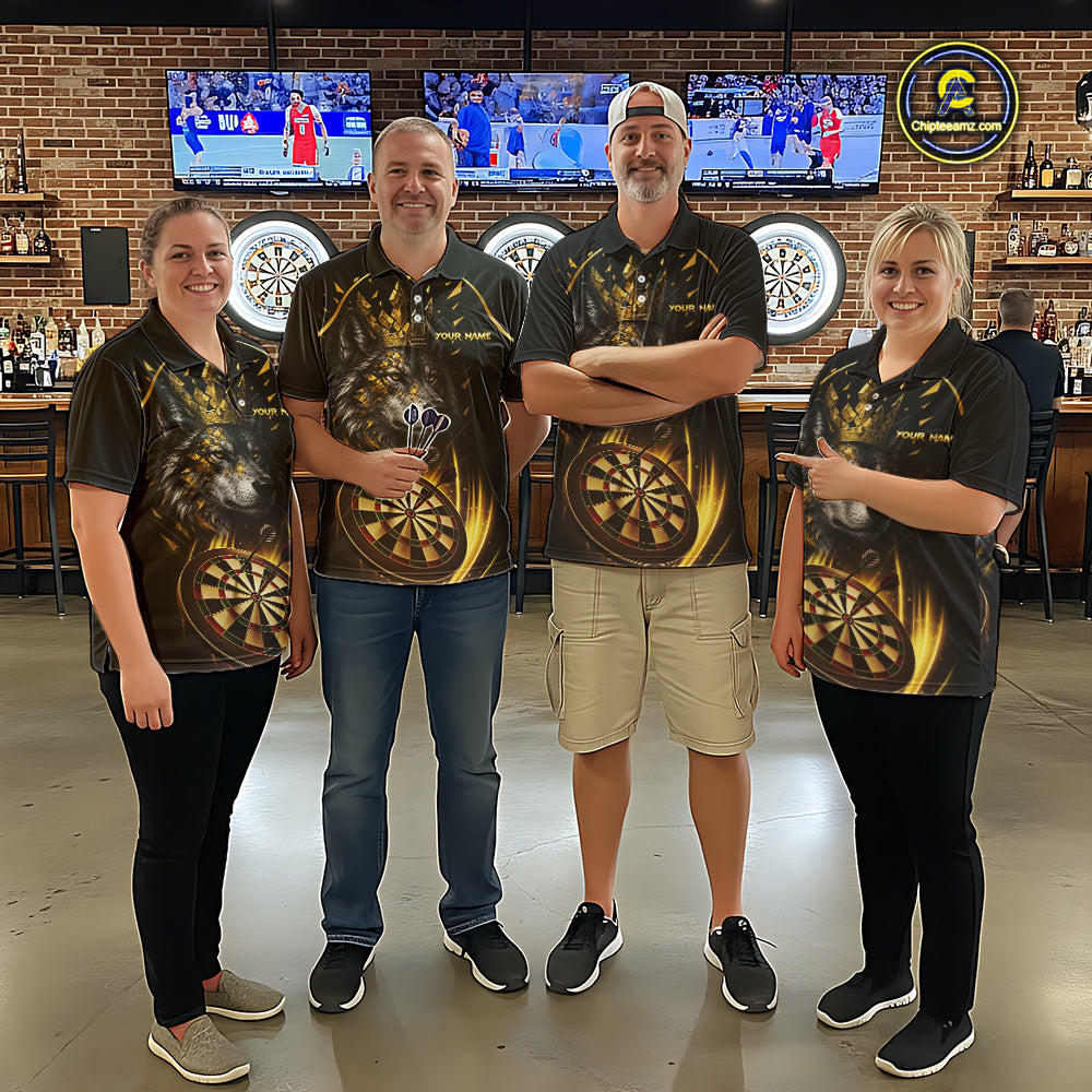 Black And Gold Custom Wolf Darts Shirts Custom Darts League Team Jersey Polo & Quarter Zip