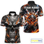 Custom Metal Skull Bowling Jersey Personalized Fire Bowling Shirt, Bowling Team Uniform