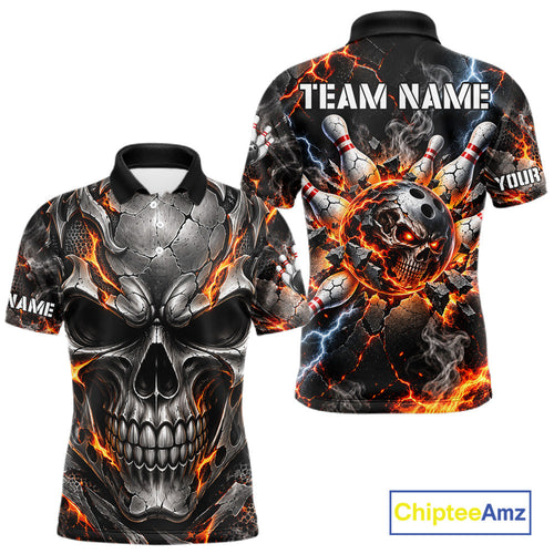 Custom Metal Skull Bowling Jersey Personalized Fire Bowling Shirt, Bowling Team Uniform