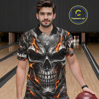 Custom Metal Skull Bowling Jersey Personalized Fire Bowling Shirt, Bowling Team Uniform