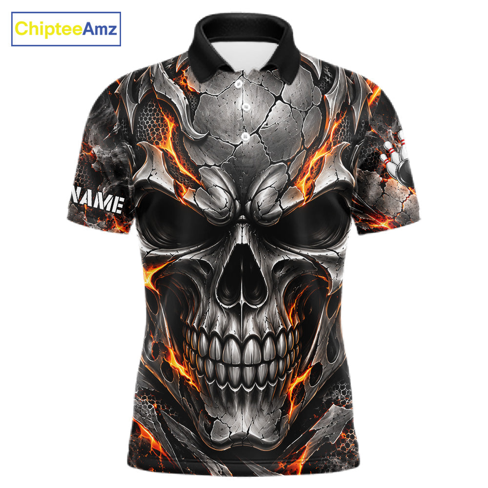 Custom Metal Skull Bowling Jersey Personalized Fire Bowling Shirt, Bowling Team Uniform