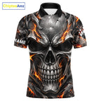 Custom Metal Skull Bowling Jersey Personalized Fire Bowling Shirt, Bowling Team Uniform