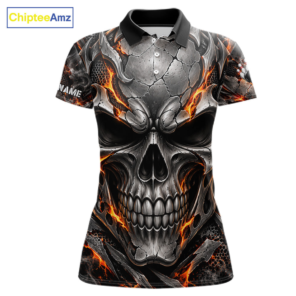 Custom Metal Skull Bowling Jersey Personalized Fire Bowling Shirt, Bowling Team Uniform