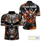 Custom Metal Skull Bowling Jersey Personalized Fire Bowling Shirt, Bowling Team Uniform