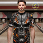 Custom Metal Skull Bowling Jersey Personalized Fire Bowling Shirt, Bowling Team Uniform