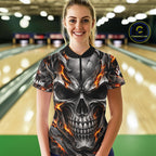 Custom Metal Skull Bowling Jersey Personalized Fire Bowling Shirt, Bowling Team Uniform