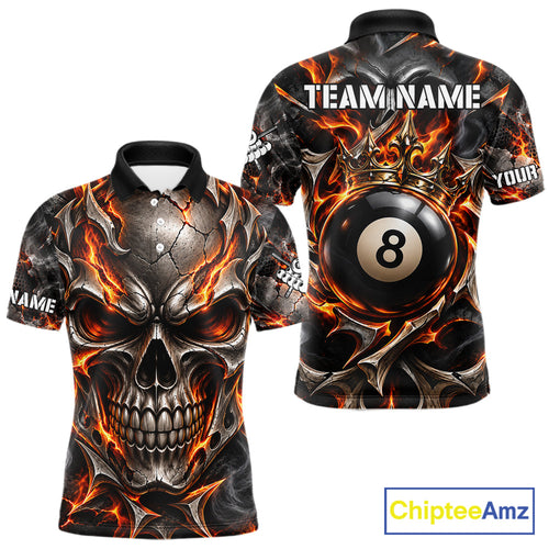 Custom Metal Skull Crown 8 Ball Pool Fire Billiard Shirts, Billiard League Team Jersey