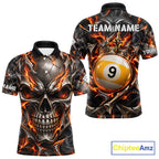 Custom Metal Skull Crown 9 Ball Pool Fire Billiard Shirts, Billiard League Team Jersey