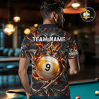 Custom Metal Skull Crown 9 Ball Pool Fire Billiard Shirts, Billiard League Team Jersey