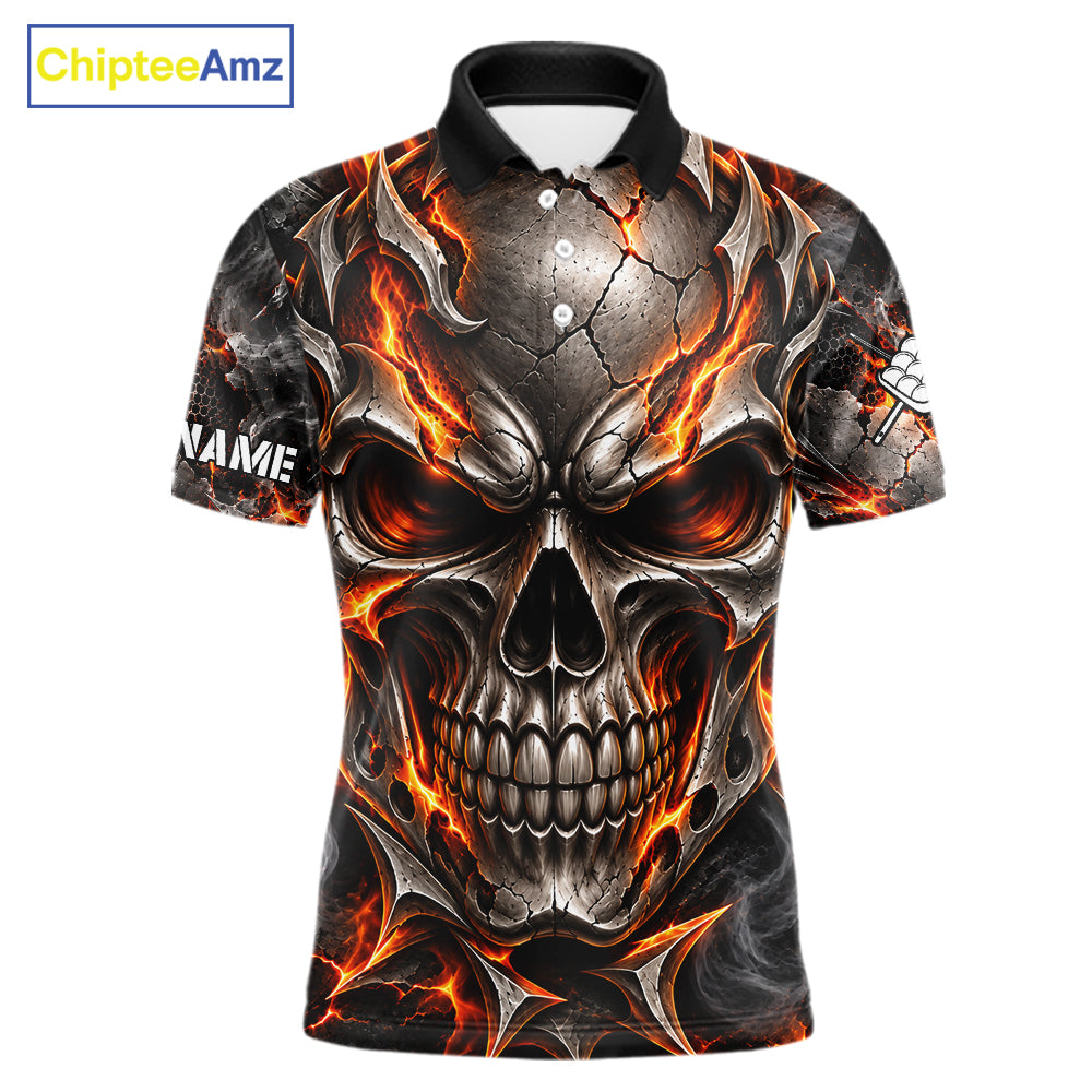Custom Metal Skull Crown 9 Ball Pool Fire Billiard Shirts, Billiard League Team Jersey