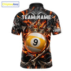 Custom Metal Skull Crown 9 Ball Pool Fire Billiard Shirts, Billiard League Team Jersey