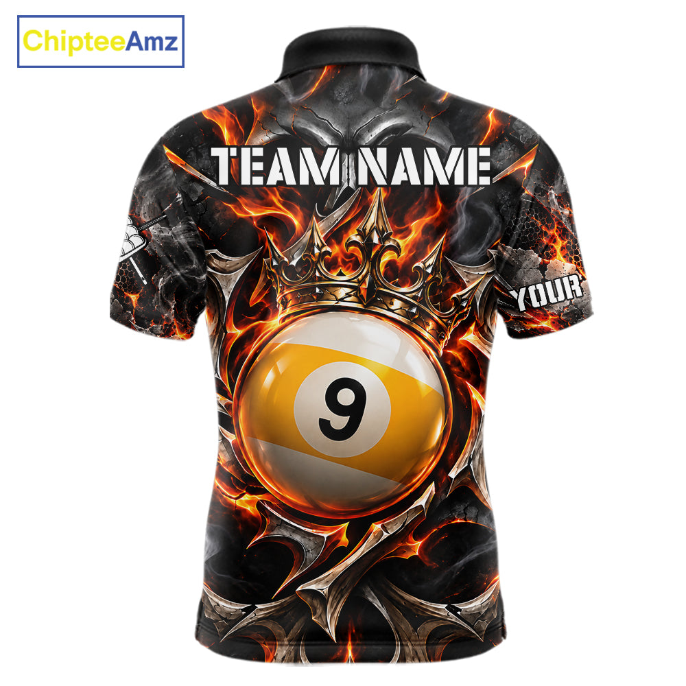Custom Metal Skull Crown 9 Ball Pool Fire Billiard Shirts, Billiard League Team Jersey