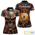 Custom Metal Skull Crown 9 Ball Pool Fire Billiard Shirts, Billiard League Team Jersey