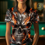Custom Metal Skull Crown 9 Ball Pool Fire Billiard Shirts, Billiard League Team Jersey
