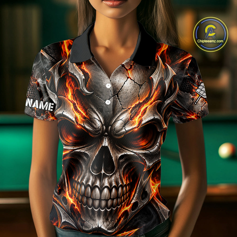 Custom Metal Skull Crown 9 Ball Pool Fire Billiard Shirts, Billiard League Team Jersey