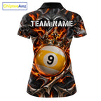 Custom Metal Skull Crown 9 Ball Pool Fire Billiard Shirts, Billiard League Team Jersey