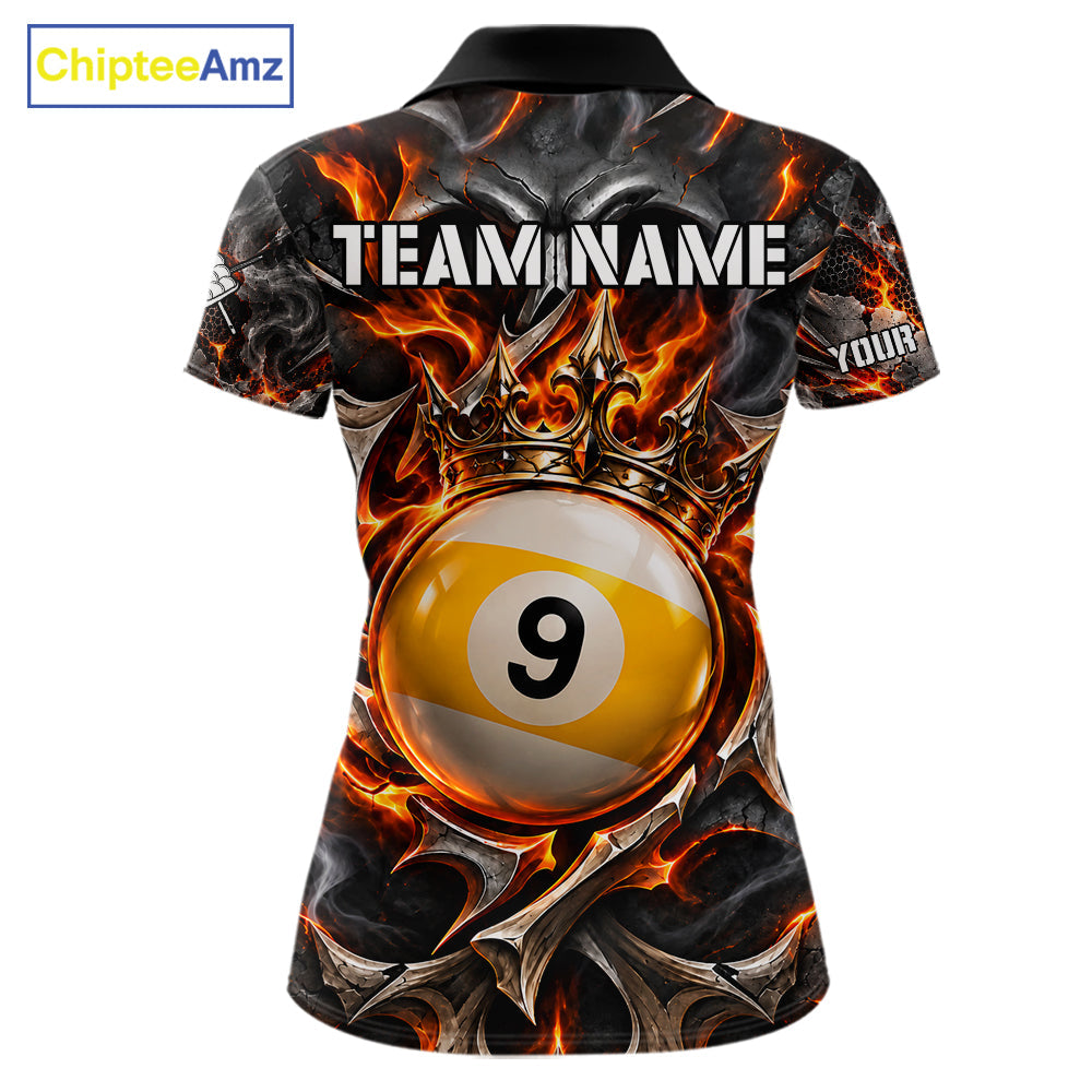 Custom Metal Skull Crown 9 Ball Pool Fire Billiard Shirts, Billiard League Team Jersey