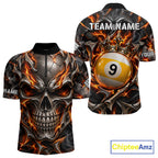 Custom Metal Skull Crown 9 Ball Pool Fire Billiard Shirts, Billiard League Team Jersey