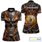 Custom Metal Skull Crown 9 Ball Pool Fire Billiard Shirts, Billiard League Team Jersey