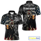 US Flag Grim Reaper Smoke Billiard Shirt Custom 8 Ball Pool Team Jersey Polo & 1/4 Zip