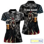 US Flag Grim Reaper Smoke Billiard Shirt Custom 8 Ball Pool Team Jersey Polo & 1/4 Zip