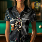 US Flag Grim Reaper Smoke Billiard Shirt Custom 8 Ball Pool Team Jersey Polo & 1/4 Zip