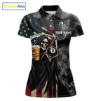 US Flag Grim Reaper Smoke Billiard Shirt Custom 8 Ball Pool Team Jersey Polo & 1/4 Zip