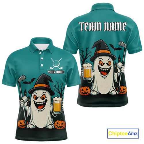 Funny Ghostly Beer Halloween Golf Polo Shirt Custom Halloween Golf Outfit