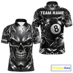 Black And Silver 8 Ball Pool Skull Billiard Shirts Custom Billiard League Team Jersey