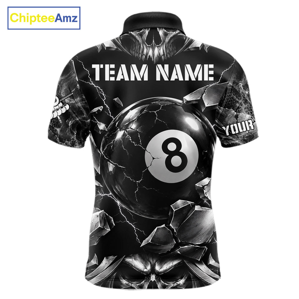 Black And Silver 8 Ball Pool Skull Billiard Shirts Custom Billiard League Team Jersey