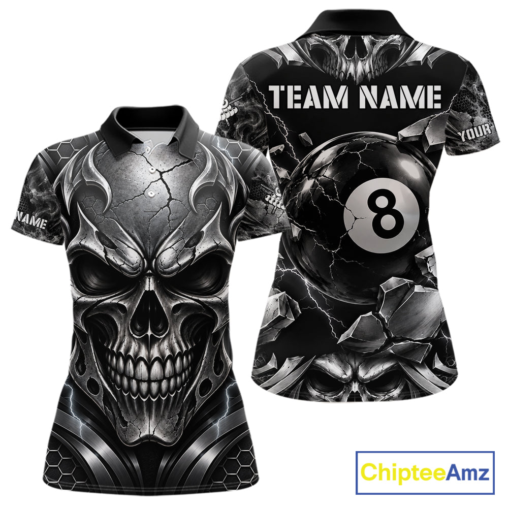 Black And Silver 8 Ball Pool Skull Billiard Shirts Custom Billiard League Team Jersey