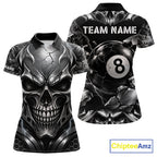 Black And Silver 8 Ball Pool Skull Billiard Shirts Custom Billiard League Team Jersey