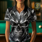 Black And Silver 8 Ball Pool Skull Billiard Shirts Custom Billiard League Team Jersey