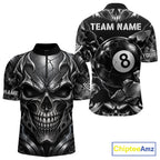 Black And Silver 8 Ball Pool Skull Billiard Shirts Custom Billiard League Team Jersey