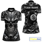 Black And Silver 8 Ball Pool Skull Billiard Shirts Custom Billiard League Team Jersey