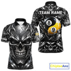 Black And Silver Yin-Yang Skull Billiard Shirts Custom 8 Ball & 9 Ball Pool Team Jersey