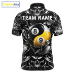 Black And Silver Yin-Yang Skull Billiard Shirts Custom 8 Ball & 9 Ball Pool Team Jersey