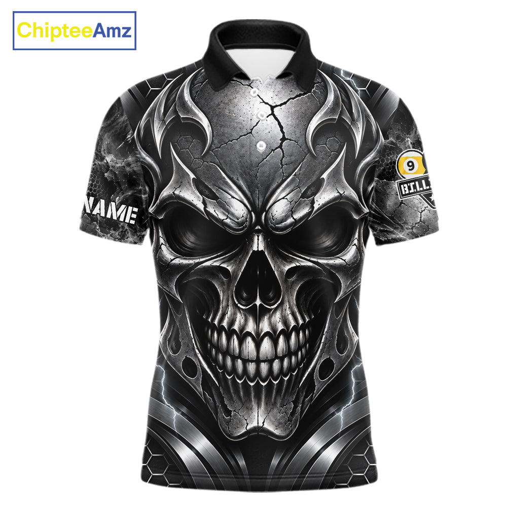 Black And Silver Yin-Yang Skull Billiard Shirts Custom 8 Ball & 9 Ball Pool Team Jersey