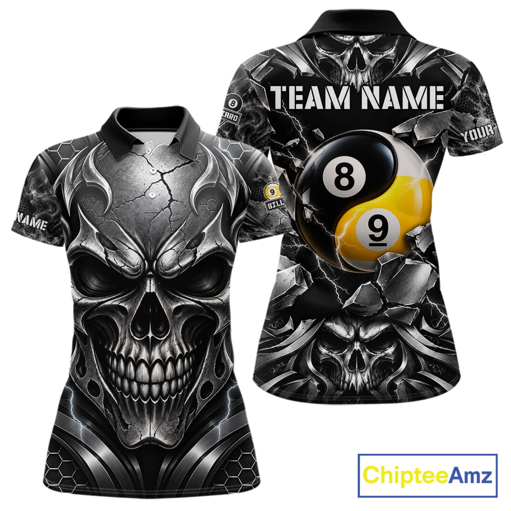 Black And Silver Yin-Yang Skull Billiard Shirts Custom 8 Ball & 9 Ball Pool Team Jersey