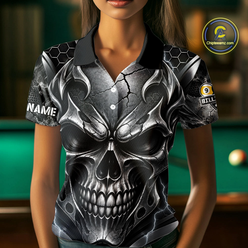 Black And Silver Yin-Yang Skull Billiard Shirts Custom 8 Ball & 9 Ball Pool Team Jersey
