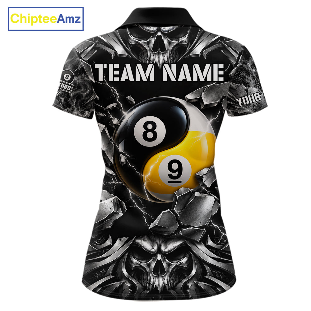 Black And Silver Yin-Yang Skull Billiard Shirts Custom 8 Ball & 9 Ball Pool Team Jersey