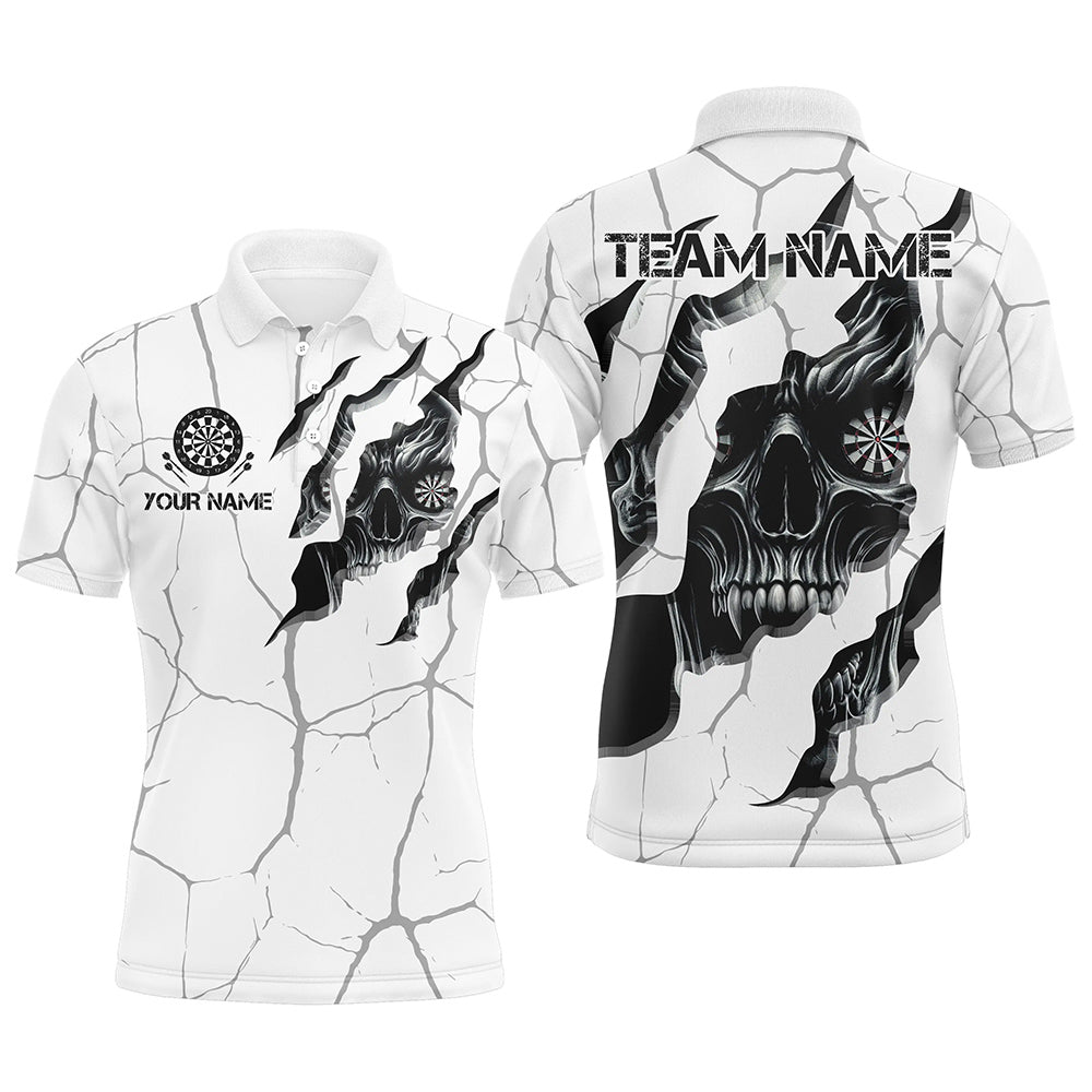 Personalized Skull White Grunge Darts Polo And Quarter-Zip Shirts Custom Dart Team Jerseys