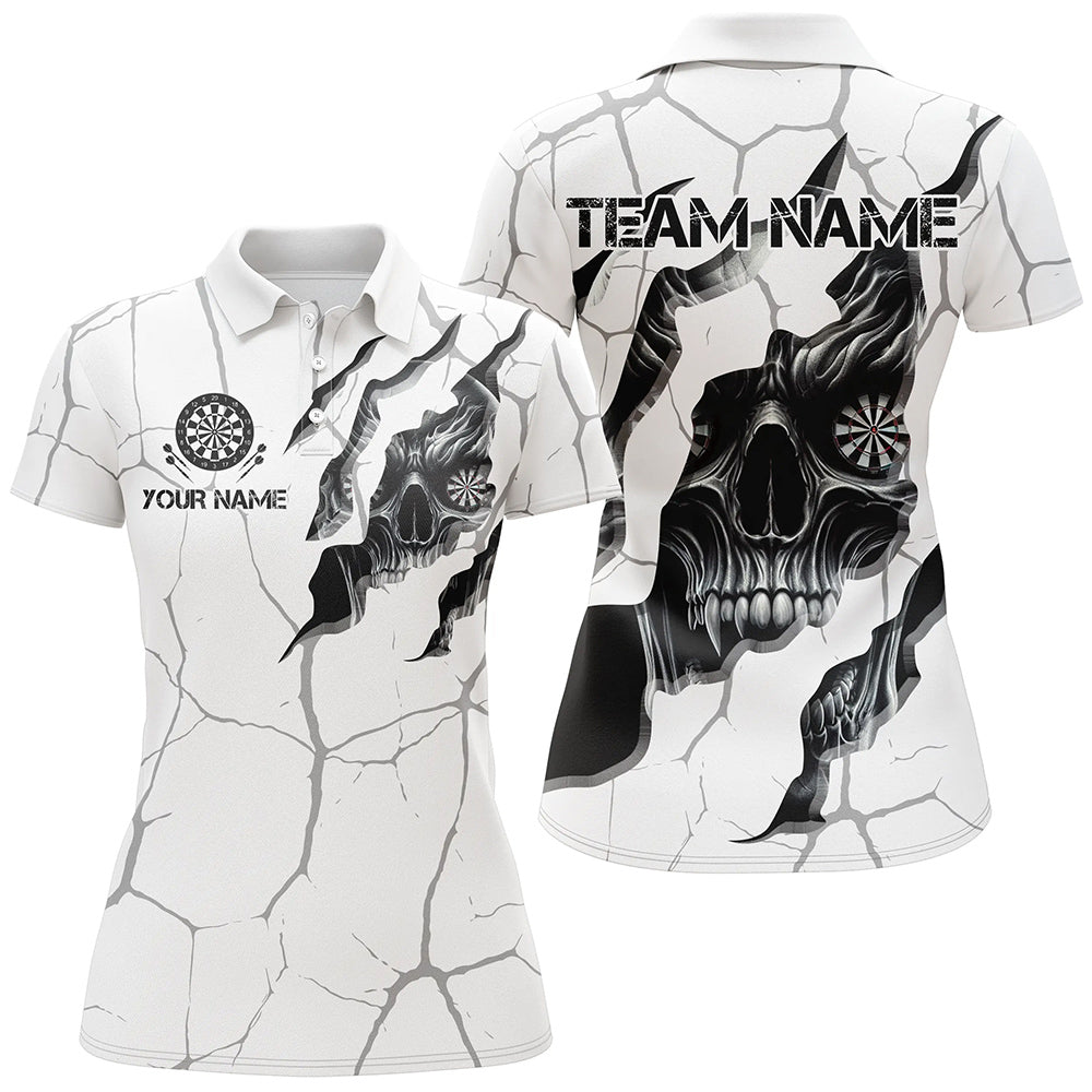 Personalized Skull White Grunge Darts Polo And Quarter-Zip Shirts Custom Dart Team Jerseys