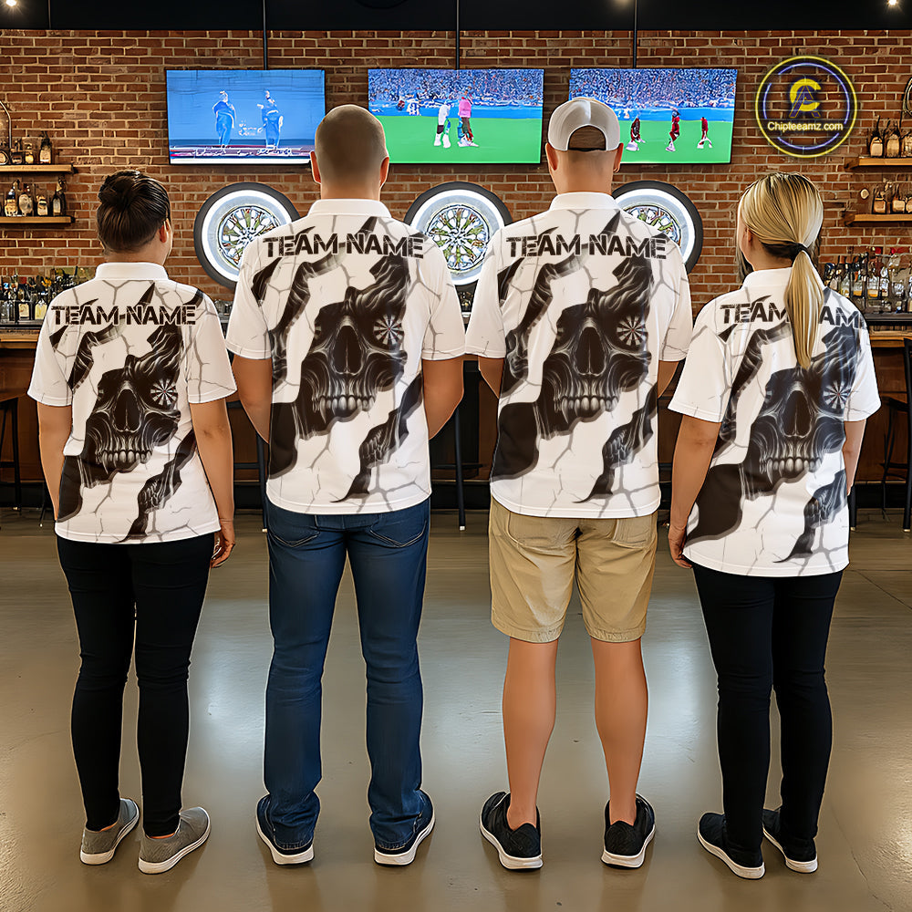 Personalized Skull White Grunge Darts Polo And Quarter-Zip Shirts Custom Dart Team Jerseys