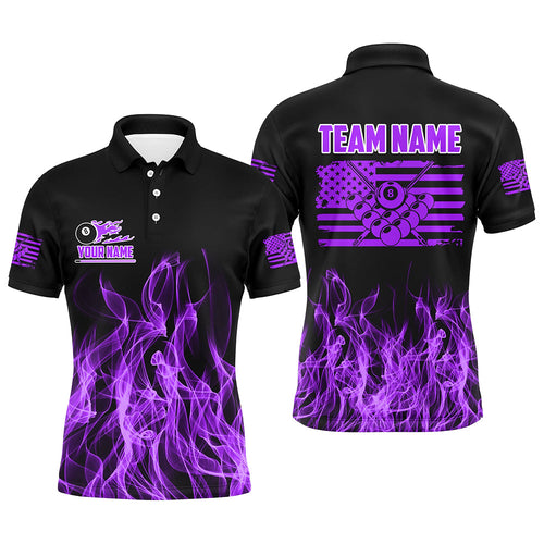 3D Purple Flaming American Flag Billiard Shirt Custom Patriotic Pool Player Billiard Jersey