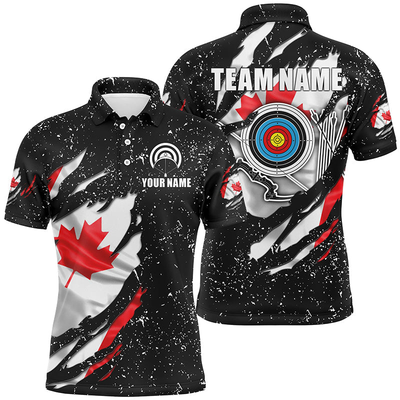 Grunge Canada Flag Target Archery Sets Polo Shirts Custom Patriotic Archery Jersey Attire